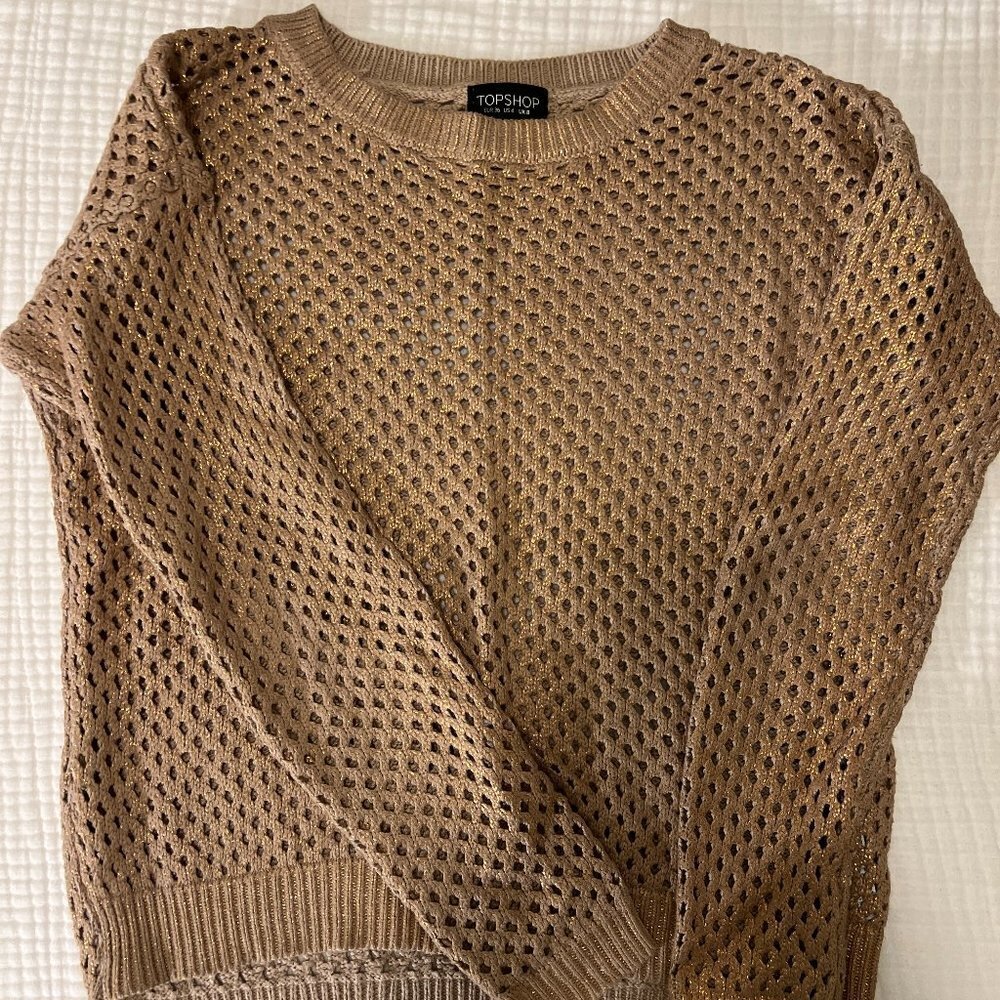 Topshop Gold Shimmer Open Knit Sweater
